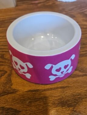 Source Unknown Pink & White Small Pet Bowl with Skull & Crossbones Paw Design